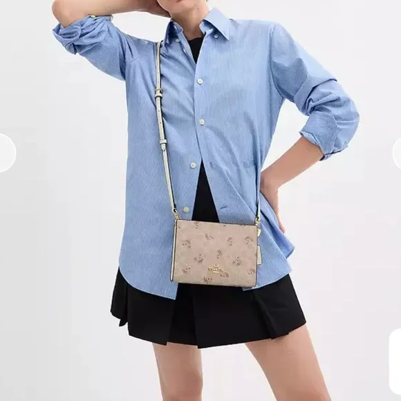 Coach Slim Crossbody Bag In Signature Canvas With Floral Print Gold Sand Multi - Picture 12 of 12